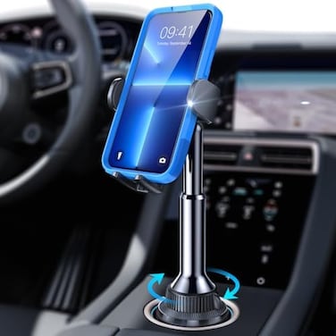LISEN Cup Phone Holder for Car No Shaking Car Phone Holder Mount, 360 Adjustable Car Accessories for Women Trucks SUVs Golf, Compatible with iPhone 16e 16 15 14 13 Plus Pro Max Samsung S25 All 4-7''.