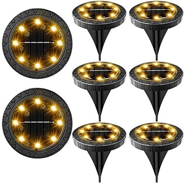 kdorrku Solar Powered Ground Lights 8 Pack - IP68 Waterproof Outdoor LED Disk for Garden, Non-Slip Landscape Path Lighting, Patio Lawn Yard, Pathway Wear-Resistant Deck Walkway Decor (Warm White.
