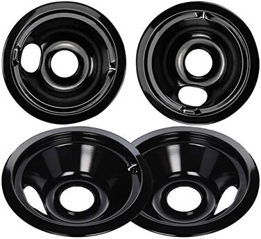 APPLIANCEMATES WB31M19 WB31M20 Drip Pan Bowl Set 4 Pack Compatible with GE Electric Range , Replacement Part 2 Pack for 8 inch and 2 Pack for 6 Inch Burner (Black Porcelain.
