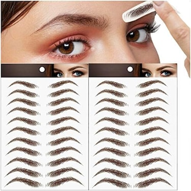 Miotorio 22 Pairs 4D Eyebrows Tattoo, Hair-Like Authentic Eyebrows, Eyebrows Tattoo Peel Off, Long Lasting Waterproof Natural False Eyebrows Makeup Sticker for Eyebrow Grooming Shaping (Brown.