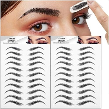 Miotorio 22 Pairs 4D Eyebrows Tattoo, Hair-Like Authentic Eyebrows, Eyebrows Tattoo Peel Off, Long Lasting Natural False Eyebrows Makeup Sticker for Eyebrow Grooming Shaping (Black.