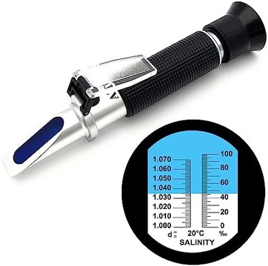 Hallocool Salinity Refractometer for Aquarium Marine Seawater Fishkeeping Saltwater Refractometer Dual Scale Specific Gravity Salinity Tester Hydrometer 0-100 PPT1. 000-1. 070 Optics Salinity Meter wi