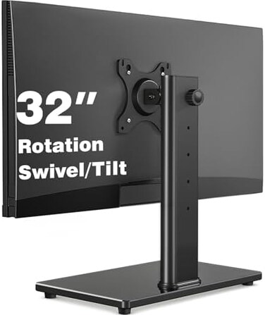 TAVR Furniture Single Monitor Stand VESA Mount for 13-32 Inch Screens, Free-Standing Monitor Riser with Swivel Tilt Rotation Height Adjustable, VESA Monitor Mount up to 44lbs, VESA 75x75，100x100mm.