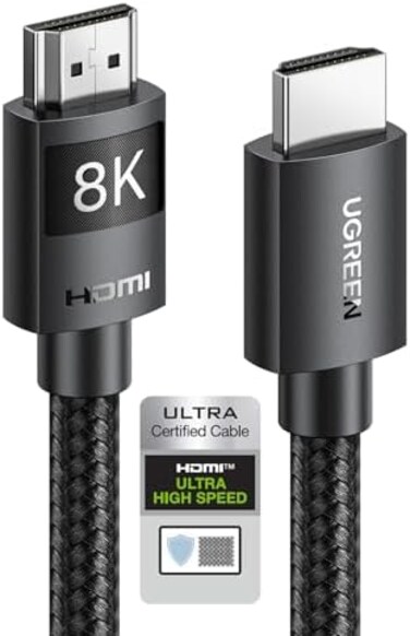 UGREEN HDMI Cable 2M 8K HDMI 2. 1 Ultra HD High-Speed 48Gbps 8K@60Hz Braided Cord eARC Dynamic HDR Dolby Vision Compatible with MacBook Pro PS5 Switch TV Xbox Roku UHD TV Blu-ray Projector.