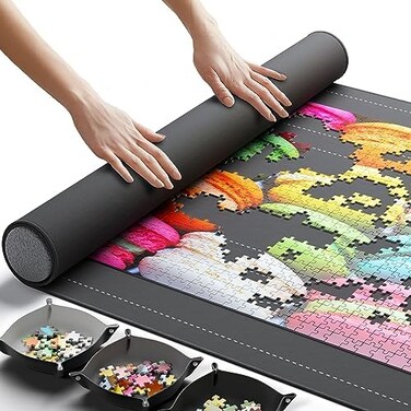 Newverest The Original Jigsaw Puzzle Mat Roll Up, Saver Pad 46&rdquo; x 26&rdquo; Portable Keeper Up to 1500 pieces with Non-Slip Rubber BottomSmooth Top3 Puzzle Sorting TraysTravel-Friendly Storage Bag.