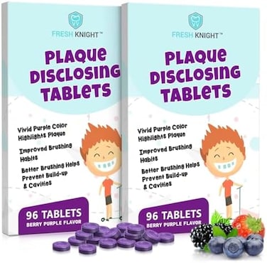 Fresh Knight Plaque Disclosing Tablets for Teeth, 96 Count, Dental Disclosing Tablets for Kids or Adults, Shows Plaque, Helps Teach Kids Teeth Brushing Habits for Clean Teeth, by , Pack of (2.