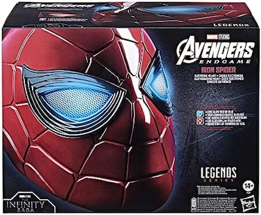 Spider-Man Marvel Legends Series Iron Spider Electronic Helmet with Glowing Eyes, 6 Light Settings and Adjustable Fit, Red.