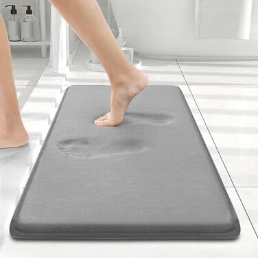 Smiry Memory Foam Bath Mat 24x16, Extra Soft and Absorbent Bathroom Mats, Non Slip Washable Carpet for Floor, Shower and Tub, Grey.