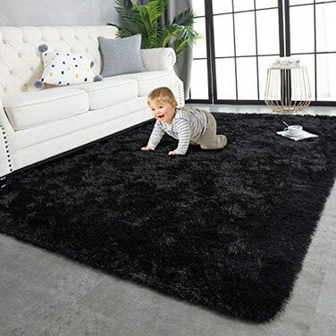 TWINNIS Super Soft Shaggy Rugs Fluffy Carpets, 4x5. 9 Feet, Indoor Modern Plush Area Rugs for Living Room Bedroom Kids Room Nursery Home Decor, Upgrade Anti-Skid Rectangular Fuzzy Rug, Black.