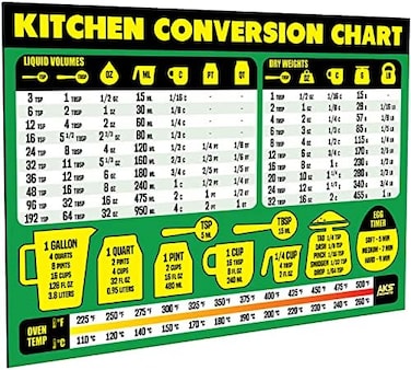 AKS Magnets Kitchen Conversion Chart Magnet - Extra Large Easy to Read 11&rdquo; x 8. 5&rdquo; Measurement Cheat Sheet for Cooking BakingReading Recipes - Convert Volume Weight Celsius Fahrenheit ImperialMetric U
