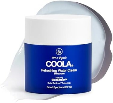 COOLA Organic Refreshing Water Cream Face Moisturizer with SPF 50, Dermatologist Tested Face Sunscreen with Plant-Derived BlueScreen Digital De-Stress Technology, 1. 5 Fl Oz.