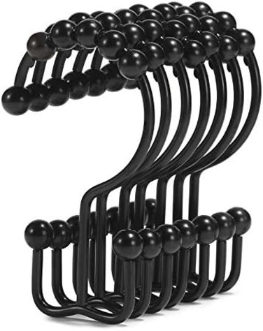 Goowin Shower Curtain Hooks, Shower Curtain Rings, Stainless Steel Shower Curtain Hooks Rust Proof Free Sliding Double Shower Hooks for Curtain, Shower CurtainsLiners (Black.
