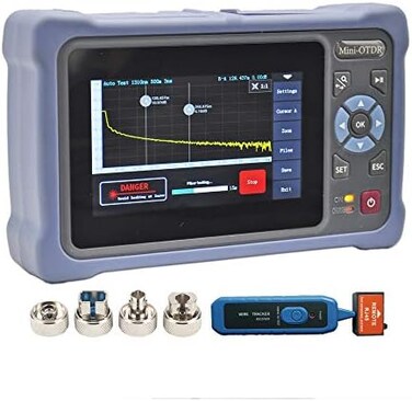 جهاز QIIRUN OTDR Fiber r 1310/1550nm 26/24dB مع شاشة لمس 4.3 بوصة، OTDR 11 في 1 مع VFL OPM OLS Event Map RJ45، موصلات FC/UPC SC ST LC مضمنة.
