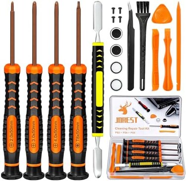 Jorest Cleaning Repair Tool Kit for PS5 PS4, with PH00 PH0 PH1 Phillips and T8 Torx Security Screwdriver set for Sony Playstation 3/4/5 Controller, Console, and Accessories, Crowbars, Tweezer, Screws.