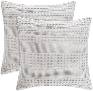 PHF 100% Cotton Waffle Weave Euro Sham Covers, 2 Pack 26" x 26" Pillow Covers for Elegant Home Decorative, No Insert, Decorative Euro Throw Pillow Covers for Bed Couch Sofa, Light Grey.