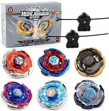 مجموعة AIBREAY Gyros المكونة من 6 قطع، مجموعة بداية لعبة Battleling Tops Metal Fusion مع ملصقات وقاذفتين، فكرة هدية رائعة للأطفال من عمر 6 سنوات فما فوق...
