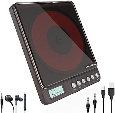 MONODEAL Portable CD Player With Dual Headphones Jack, Anti-Skip for Car/Travel/Home, Rechargeable Personal CD Player for Adults Kids (Dark Brown.