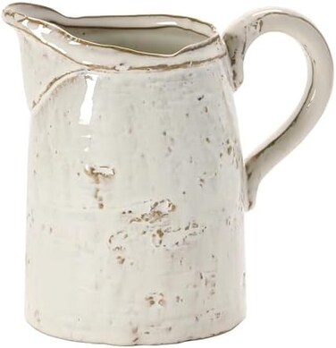Creative Co-Op 28 oz. Stoneware, Reactive Glaze, White (Each One Will VaryPitcher, 6. 25".