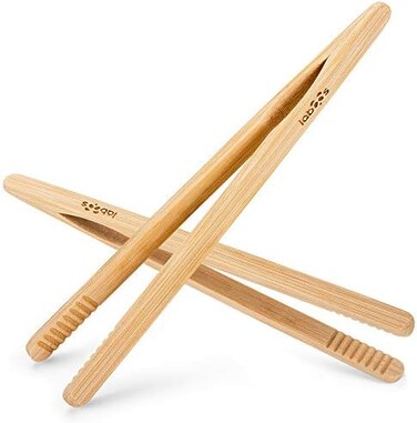 laboos Reusable Classic Bamboo Toast Tongs - Wood Cooking Tong,Ideal for Toaster,Fruits, BreadPickles, Kitchen Utensil For Cheese Bacon Muffin Fruits Bread - 8" LongSet of 2.