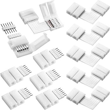 Honoson 12 Pieces 6 Pins LED Strip Connectors Set L Shape LED Strip Light Connectors 12 mm Solderless Connector for 6 Pin LED Strip.