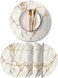 LANEABUY Round Leather Placemats Set of 4 PU Waterproof Non-Slip Washable Heat Resistant Place Mat for Kitchen Dining Table - Marble Gold Line.