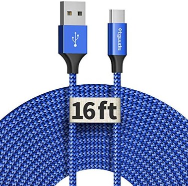 etguuds [16ft/5m] Extra Long USB C Cable, USB-A 2. 0 to USB Type C Cable Fast Charging Nylon Braided Charger Cord for USB-C PhoneTablet, Blue.