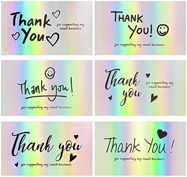 FZR Legend 120Pcs Thank You Cards Small Business, Mini 6 Styles Thank You for Supporting Cards Notes Shopping Holographic Thanks Greeting Cards for Retail Store Owner Goods Customer 2x3. 5 Inch.