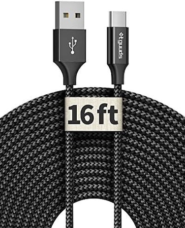 etguuds [ 16ft/5m Extra Long USB C Cable, USB-A 2. 0 to Type C Cable Fast Charger Nylon Braided Cord Compatible with Samsung Galaxy Note, LG, Moto, Google, Switch, Camera and Other USB-C Device.