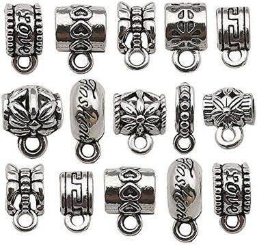 WOCRAFT 100 pcs Clasp Bail beads Charms,Bail Tube Beads, Loose Spacer Bead,Bead Hanger Charm for Jewelry Making DIY Necklace Bracelet.