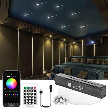 مجموعة أضواء الألياف الضوئية CHINLY Meteor 3W 96 قطعة 0.03 بوصة 9.8 قدم بلوتوث 12LEDs مع جهاز تحكم عن بعد/تطبيق كابل مقسم طاقة DC للسيارة/المسرح المنزلي (تأثير الشهاب فقط).