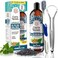 GuruNanda Advanced Oil Pulling with Tongue Scraper Inside The Box - Natural Alcohol Free Mouthwash with Coconut Oil, Vitamins DE - Supports Healthy Gums, Teeth WhiteningFresh Breath (8 Fl Oz.