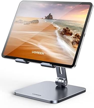 UGREEN Metal iPad Stand Ultra Stable Foldable Tablet Stand Holder for Desk Adjustable Mobile Phone Holder Compatible with iPad Pro/Air/Mini, Galaxy Tab, iPhone 16 Pro Max S25 Ultra Grey.