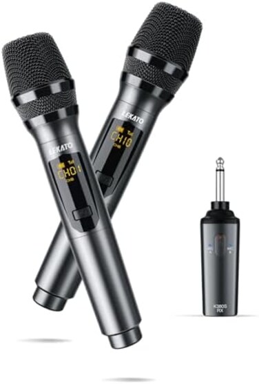 LEKATO Wireless Microphone, Professional Rechargeable With Receiver for Karaoke, Singing, Speech, Wedding, Church, PA System.