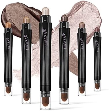 LUXAZA 6PCS Cream Eyeshadow Stick Makeup Sets, Metallic And Matte Shimmer Eye Shadow, Eye Brightener Stick Pencil Crayon Make up Set - Fall Brown.