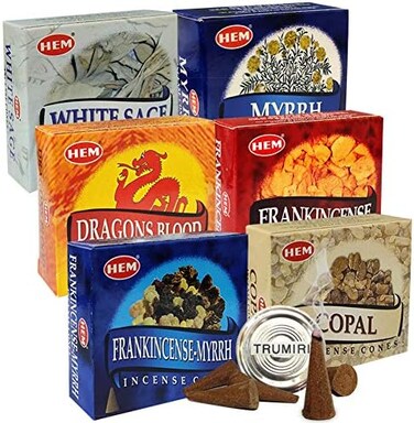 TRUMIRI Hem Incense Cones Variety Pack4 and Cone Incense Burner Bundle with 6 Most Popular Fragrances.