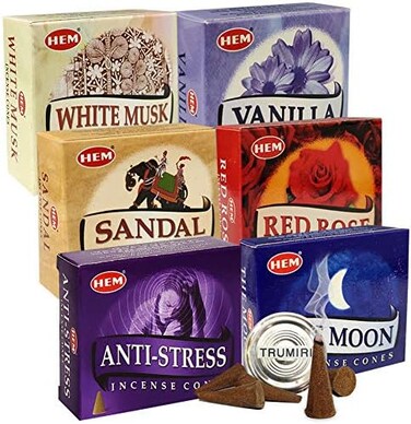 TRUMIRI Hem Incense Cones Variety Pack6 And Cone Incense Burner Bundle With 6 Most Admired Fragrances.