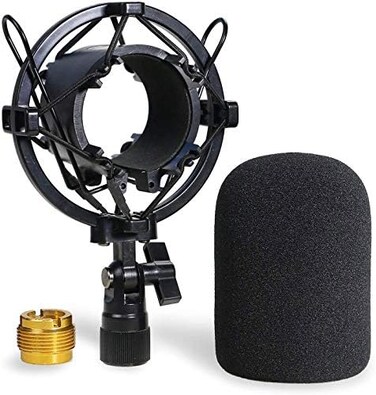 YOUSHARES AT2020 Shock Mount with Pop Filter - Foam Windscreen with Microphone Shockmount Reduces Vibration Noise and Blocks Out Plosives for Audio Technica AT2020 AT2035 ATR2500 Condenser Mic.