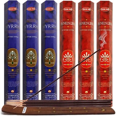 TRUMIRI FrankincenseMyrrh Incense Bundle: 2 Sets of 3 Packs (20 Sticks Each, Incense Holder, Spiritual D&eacute;corHome Fragrance.
