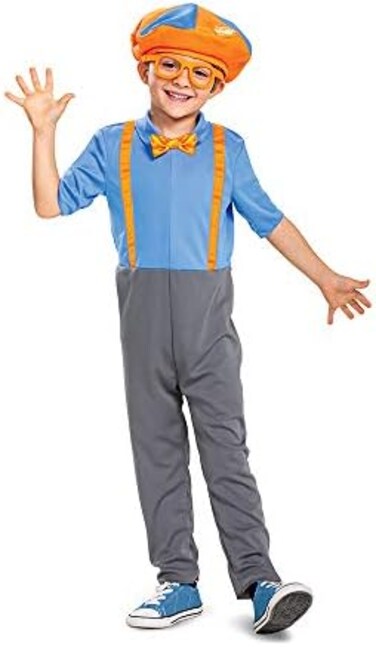 Disguise Blippi Costume for Kids, Official Blippi Jumpsuit Outfit with Hat and Bowtie, Classic Toddler Size Medium (3T-4T.