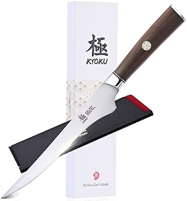 KYOKU 6. 5 Inch Boning Knife - Daimyo Series - Butcher Knife with Ergonomic Rosewood Handle, and Mosaic Pin - Japanese 440C Stainless Steel Kitchen Knife with SheathCase.