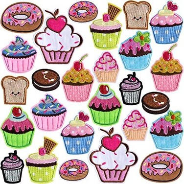 PAGOW 26 Pieces Cupcake Embroidered Patches，Colourful Iron on Patches for Kids Clothing Jackets Bags, DIY Sweet Embroidery Patches Cute Sewing Craft Decoration.