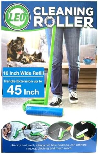 Leo Mega Cleaning Extendable Lint Roller with 25 Sticky Peel Tape Refill Long Lint Remover Roller Set for Household and Pet Hair Removal Effortless Cleaning.