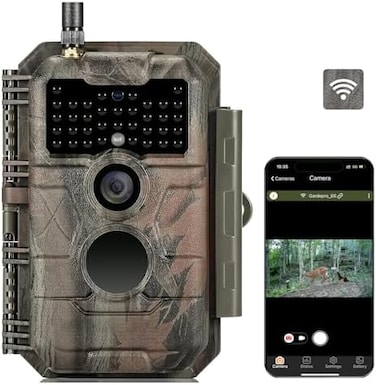 GardePro E6 Trail Camera WiFi 48MP 1296P Game Camera with No Glow Night Vision Motion Activated Waterproof for Wildlife Deer Scouting Hunting or Property Security, Camo.
