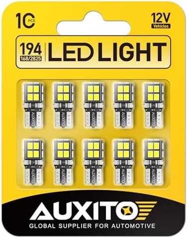 مصباح AUXITO 194 LED أبيض 6000K 168 2825 W5W T10 Wedge 14-SMD LED مصابيح إضاءة داخلية للسيارة بديلة لمصابيح القبة والخريطة والباب وصندوق السيارة ولوحة الترخيص، 10 قطع.