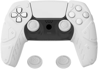 PlayVital Mecha Edition White Ergonomic Soft Controller Silicone Case Grips for ps5, Rubber Protector Skins with Thumbstick Caps for ps5 Controller &ndash; Compatible with Charging Station.