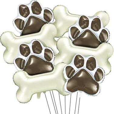 Skylety 4 Pieces Bone Shaped Balloons Foil Helium Aluminum Balloons and 4 Pieces Dog Print Balloon for Pets Dog Party Suppliers (Coffee.