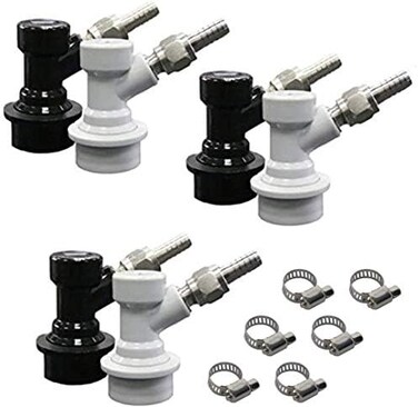 PERA Corny Keg Ball Lock Quick Disconnect CO2 Ball Lock and Ball Lock Liquid with Swivel Nut and Worm Clamps for Cornelius Keg Home Brewing Kegging.