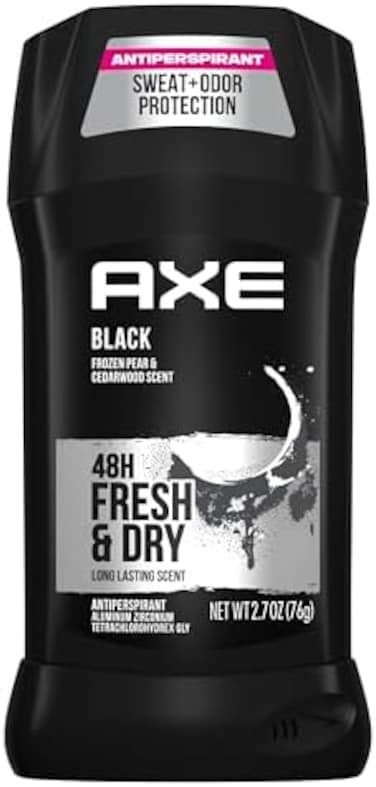 AXE Antiperspirant Stick for Men Black Pack of 4, 48 Hour Sweat and Odor Protection for Long Lasting Freshness, Frozen PearCedarwood Men's Deodorant 2. 7 oz.