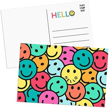 Sweetzer &amp; Orange SweetzerOrange Hello Postcards Pack (60 Post Cards4x6 Postcards for Kids and Adults. 300gsm Note Cards. Blank Hello Greeting Cards, Smiley Face Hello Cards.