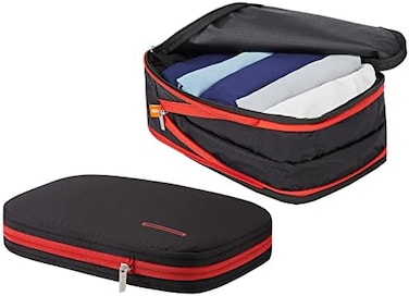 Bee Nesting Compression Packing Cubes 2 set for travel carry on Small Luggage Organizer Bags with Double-Sided(MM 9L/9L, BlackRed.